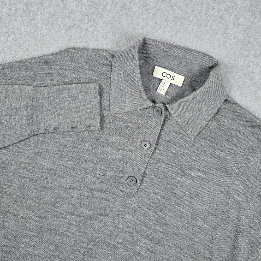 COS XS Gray Wool Lightweight Long Sleeve Polo Sweater